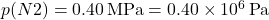 p(\ce{N2}) = \SI{0.40}{\mega\pascal} = \SI{0.40e6}{\pascal}
