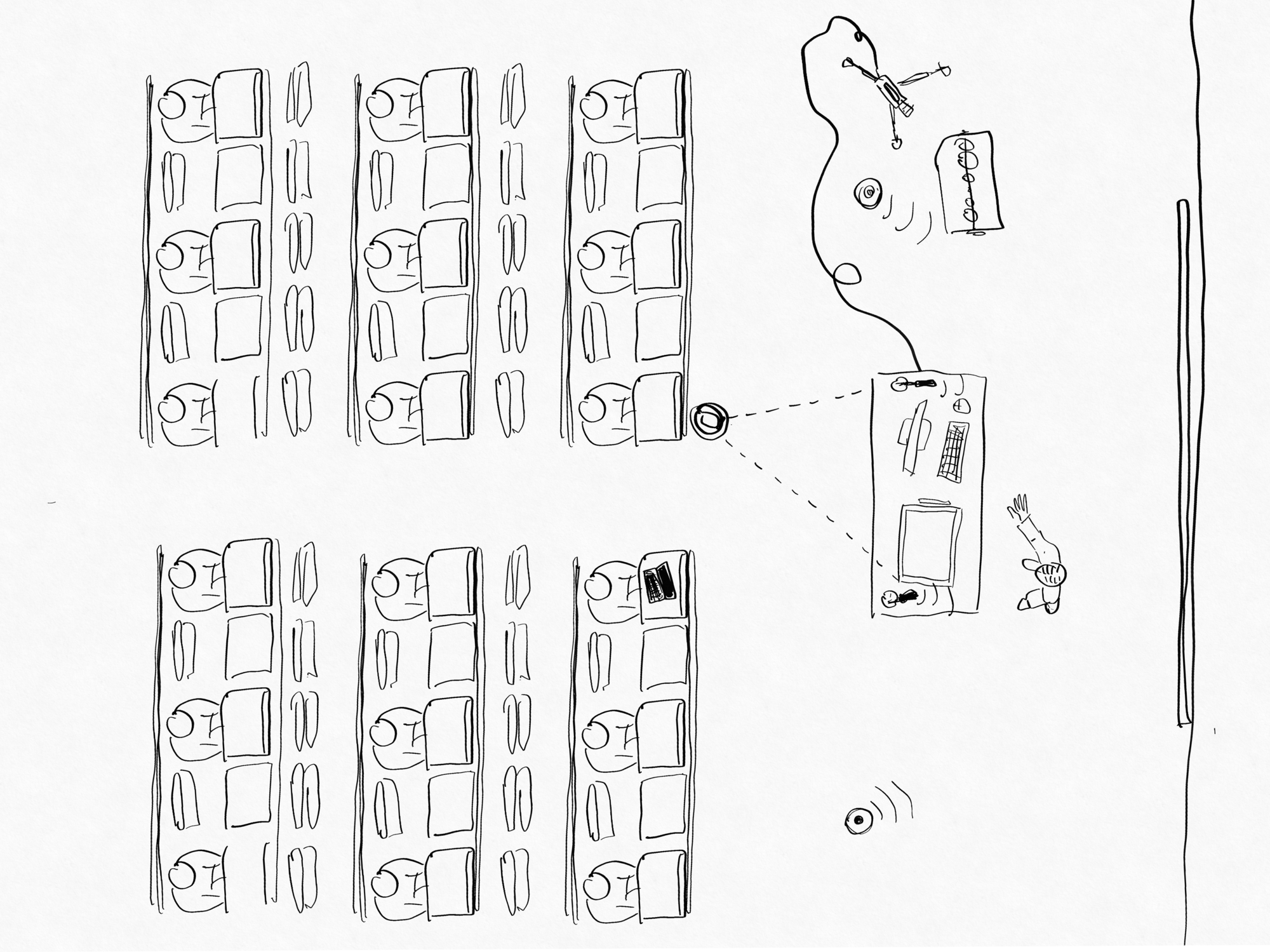 Schematische Darstellung eines Aufbaus in einer hybrid durchgeführten Vorlesung