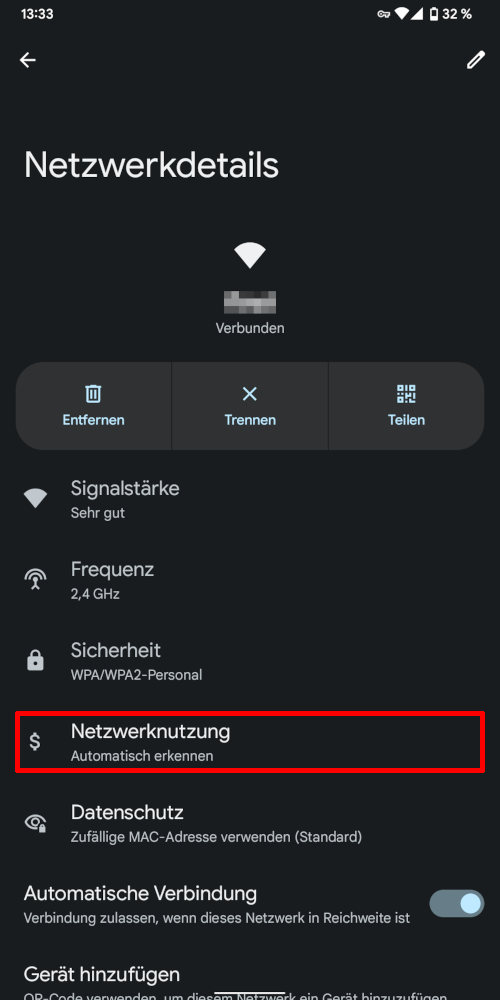Screenshot: Netzwerkdetails