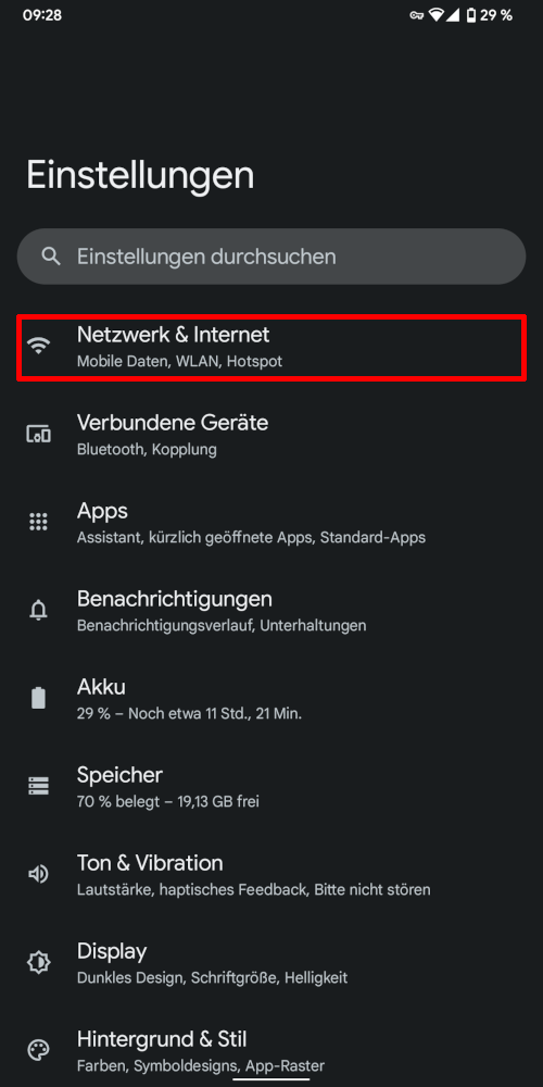 Screenshot: Einstellungen