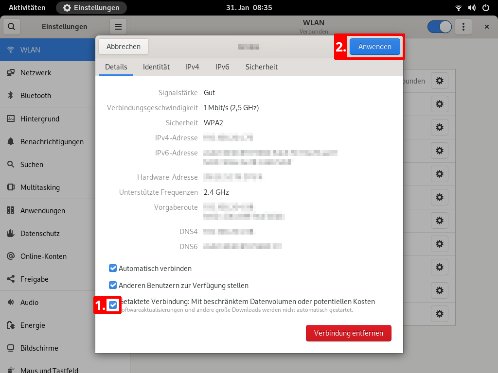 Screenshot: Netzwerkdetails