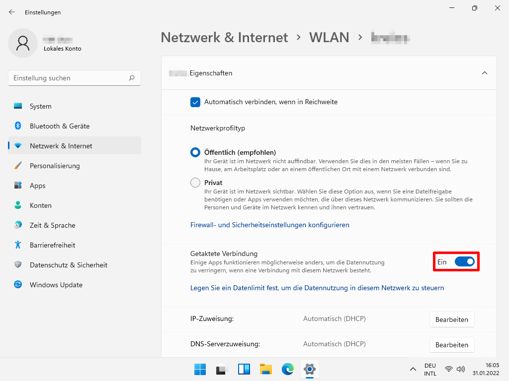 Screenshot: Netzwerkdetails