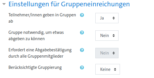 Optionen bei eingeschalteten Gruppeneinreichungen
