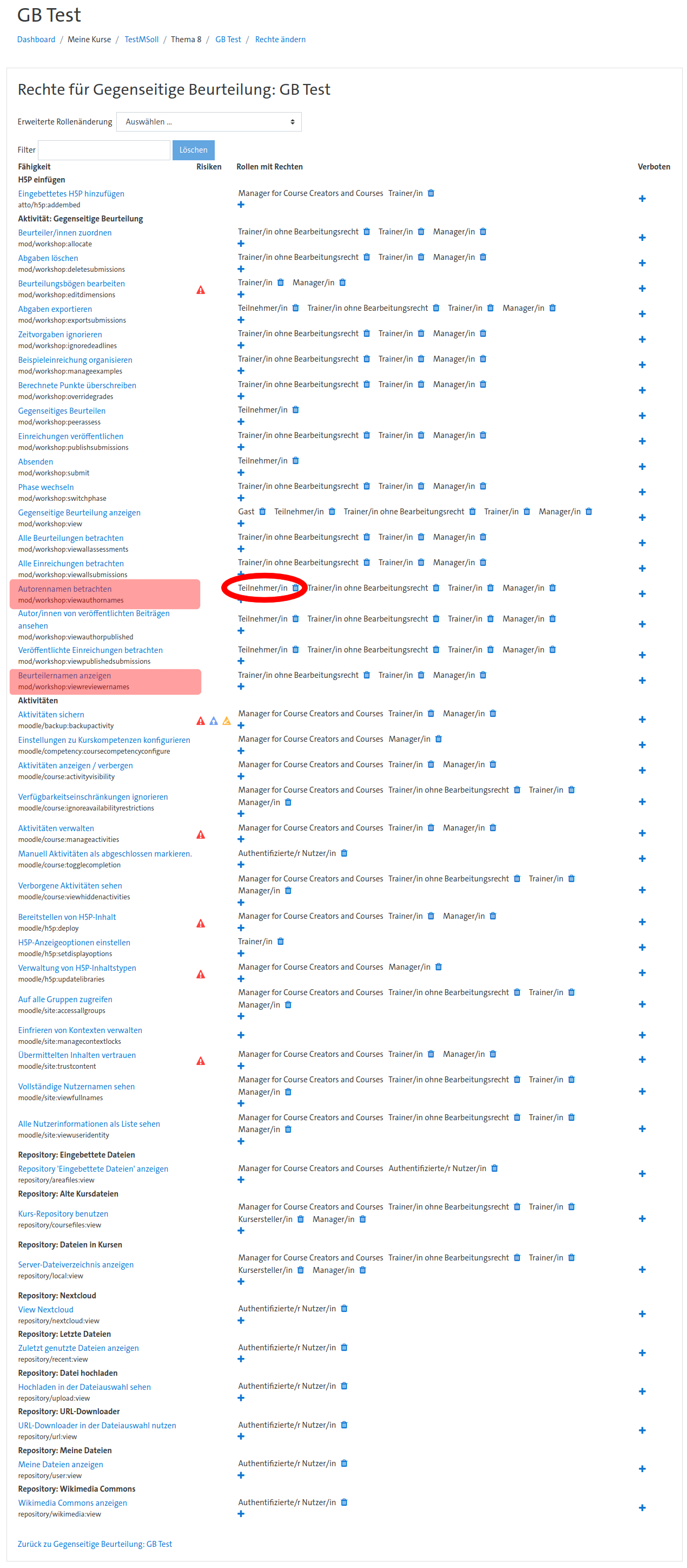 Anonymität einstellen: Rechte entziehen