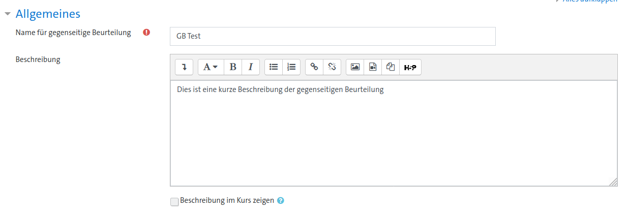 Optionen 'Allgemeines'