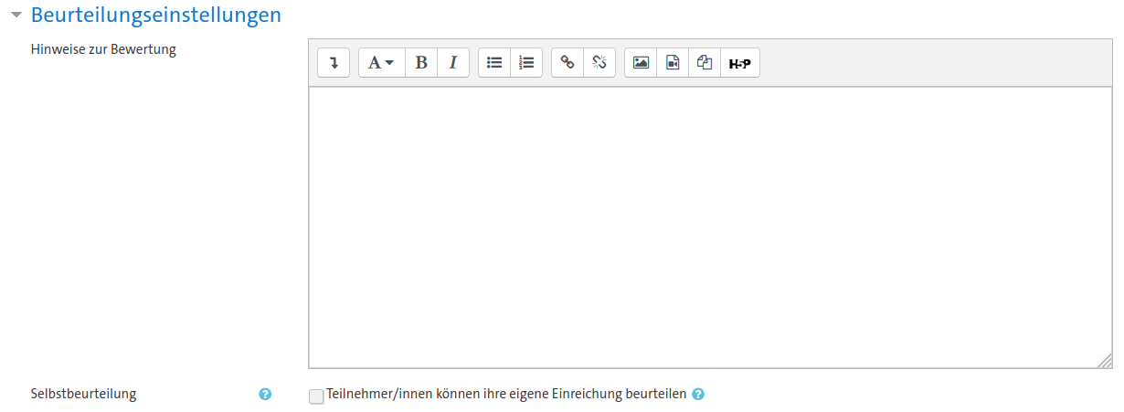 Optionen 'Beurteilungseinstellungen'