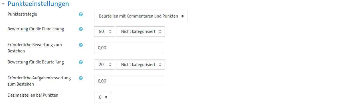 Optionen 'Punkteeinstellungen'