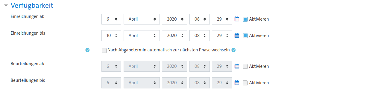 Optionen 'Verfügbarkeit'