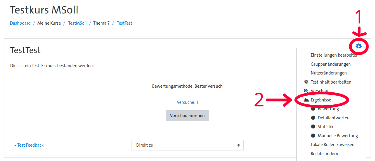 Test-Bewertung öffnen