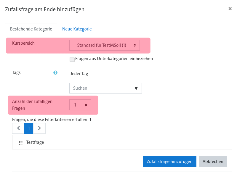 Optionen einer Zufallsfrage