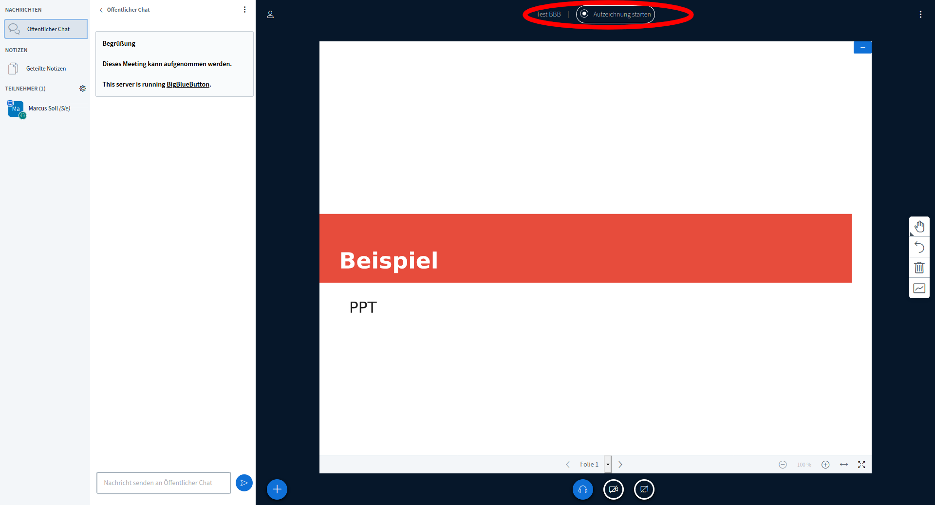 BigBlueButton: Aufnahme starten