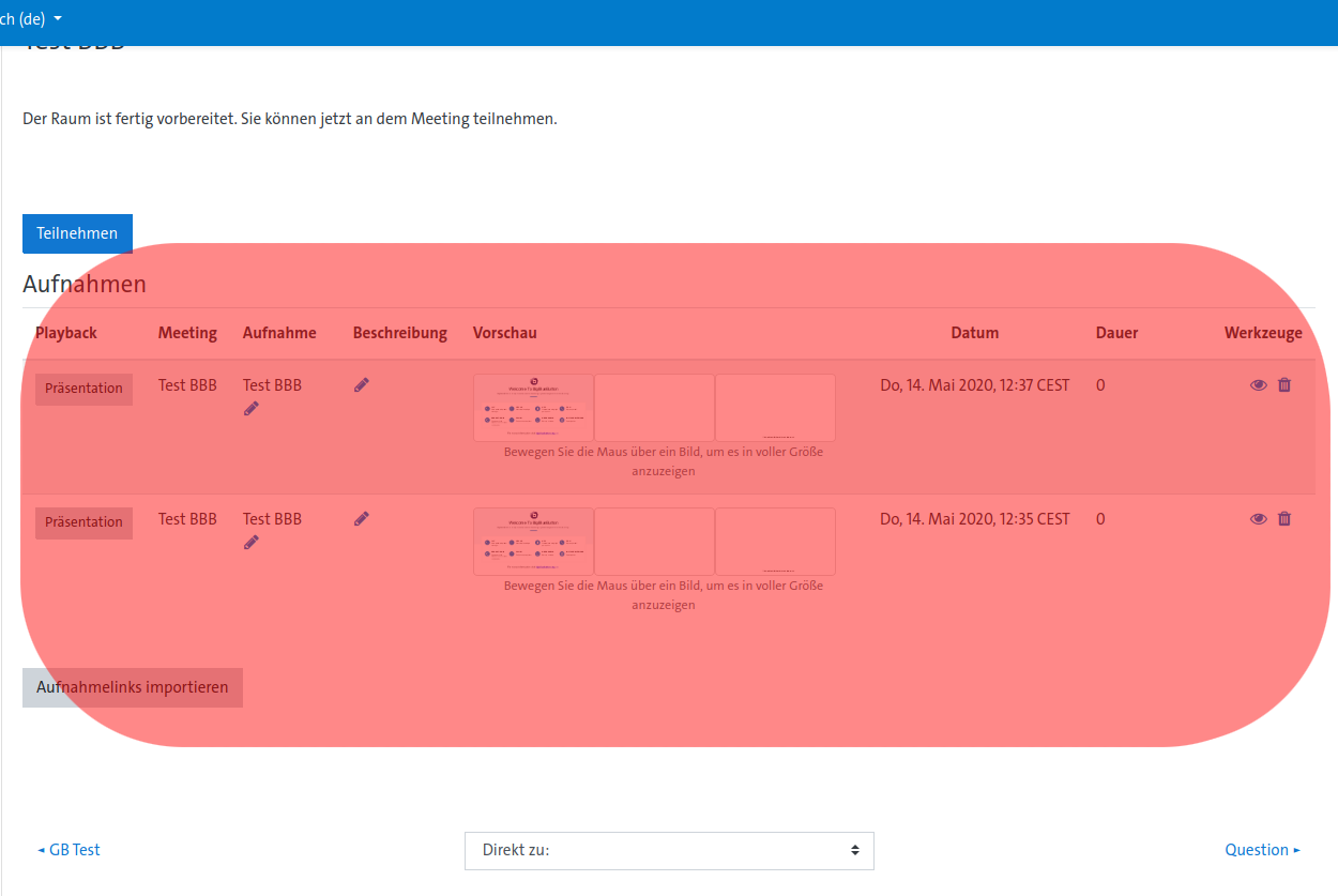 Moodle: Aufnahmen