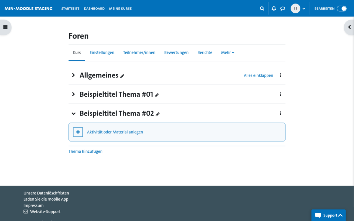 Forum erstellen - Bearbeiten-Schalter im Kurs