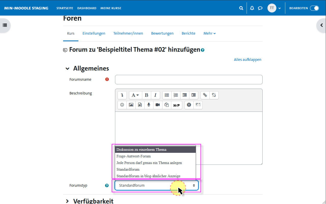 Forum erstellen - Forumstyp wählen