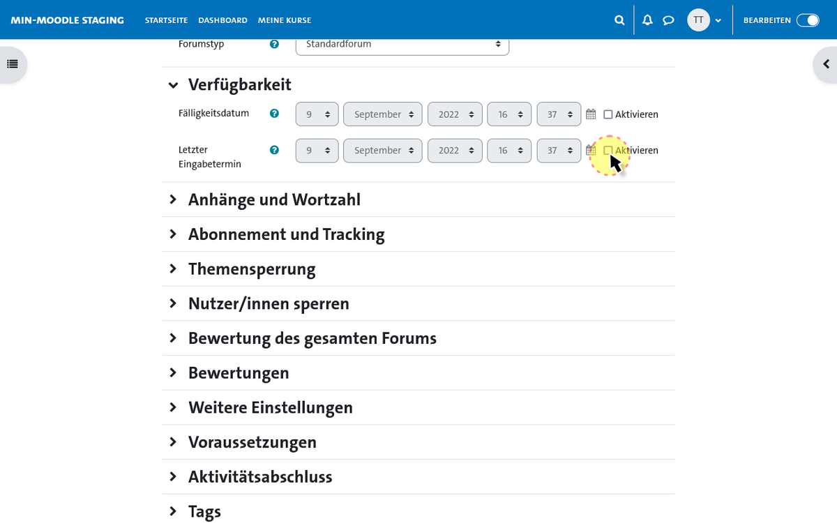 Forum erstellen - Verfügbarkeit aktivieren