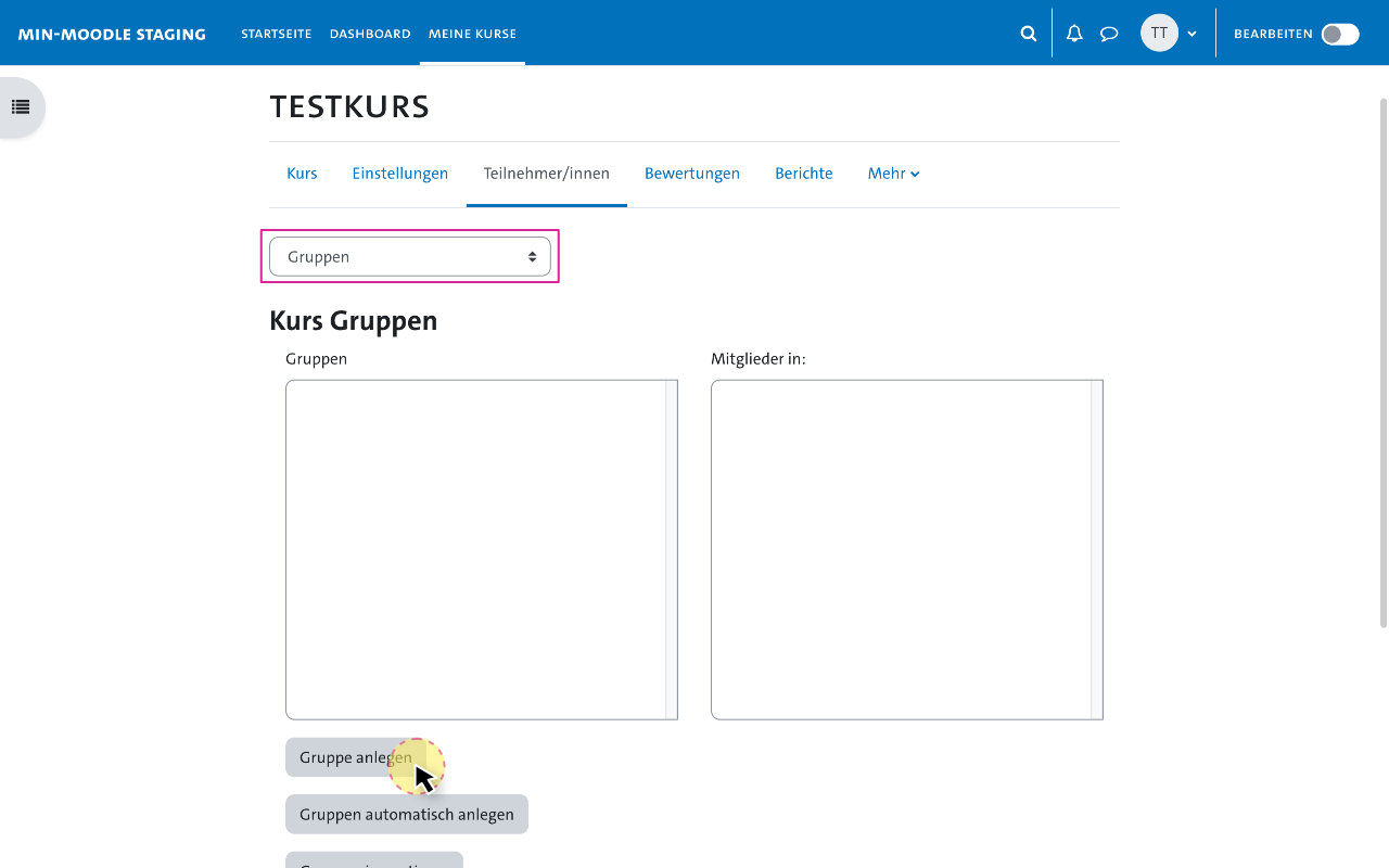 Gruppen einrichten - Button Gruppe anlegen