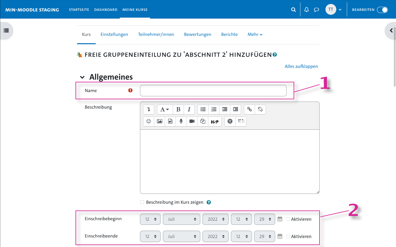 Selbsteinschreibung per Aktivität - Optionen für die freie Gruppeneinteilung
