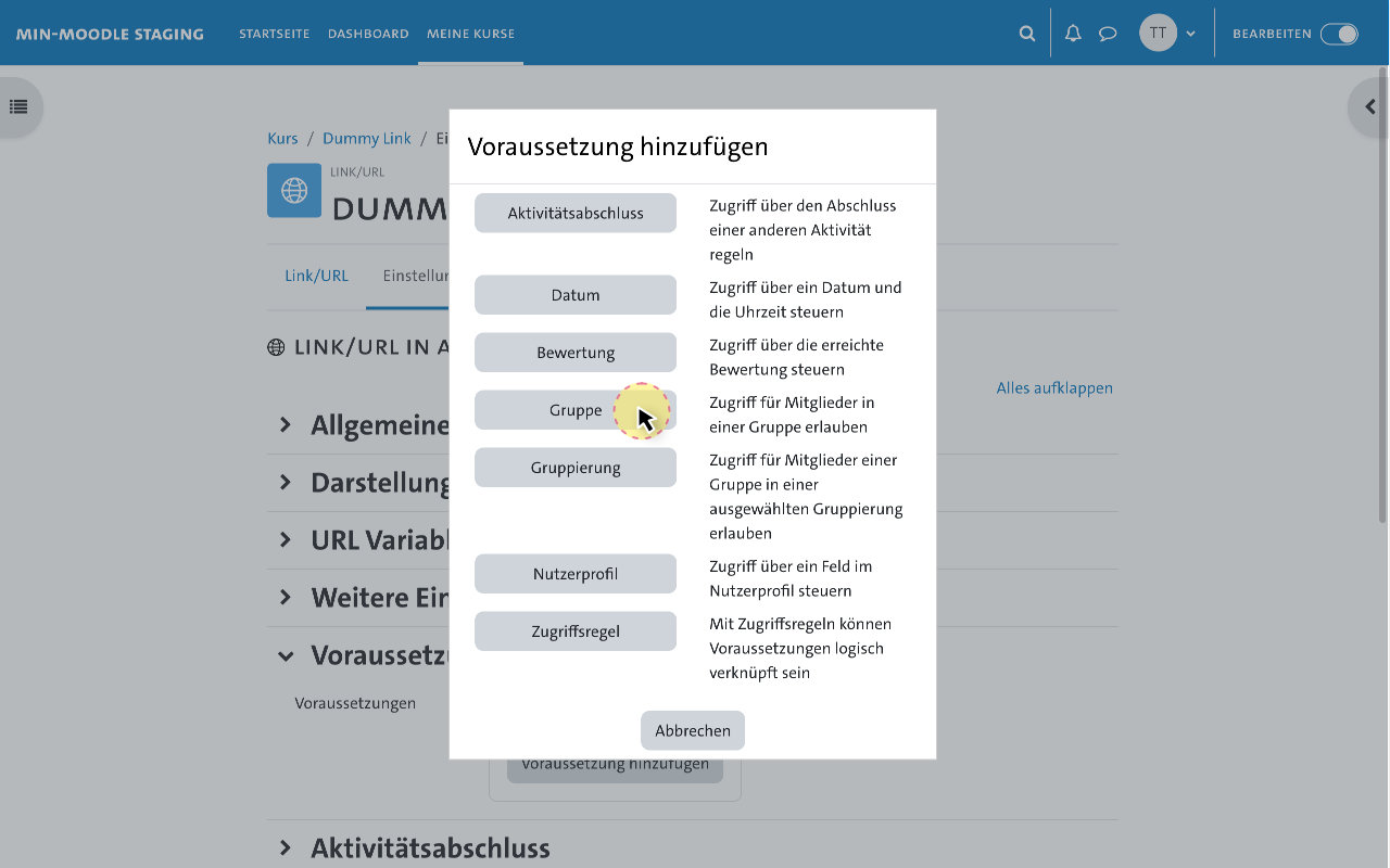 Inhalte für Gruppen - Inhalte für einzelne Gruppen freigeben in MIN-Moodle 4