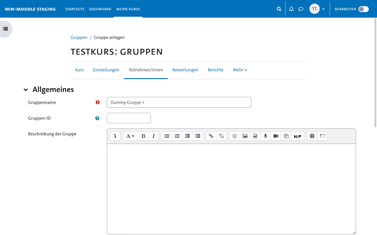 Gruppen einrichten - Neue Gruppe anlegen