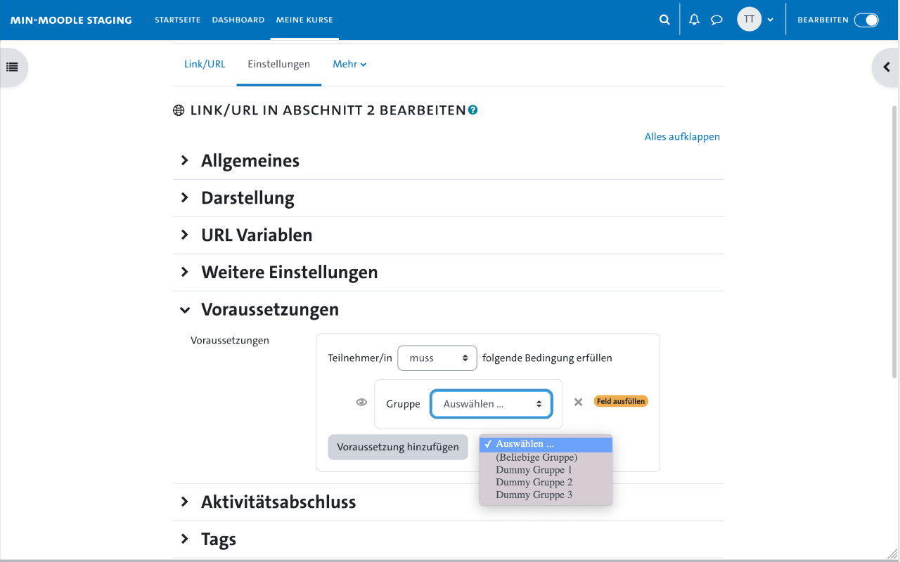 Inhalte für Gruppen - Inhalte für einzelne Gruppen freigeben in MIN-Moodle 5