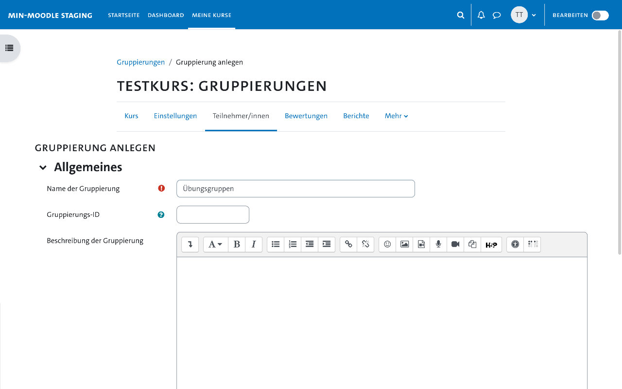 Gruppen einrichten - Gruppierung anlegen