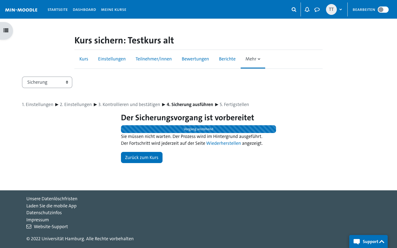 Sicherungseinstellungen - Sicherung abgeschlossen