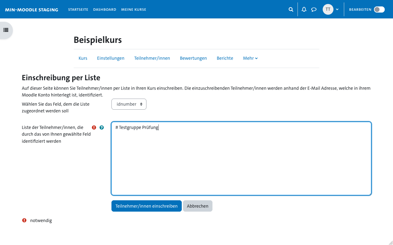Einschreibung in Gruppe - Einschreibung in Gruppe per Liste 2