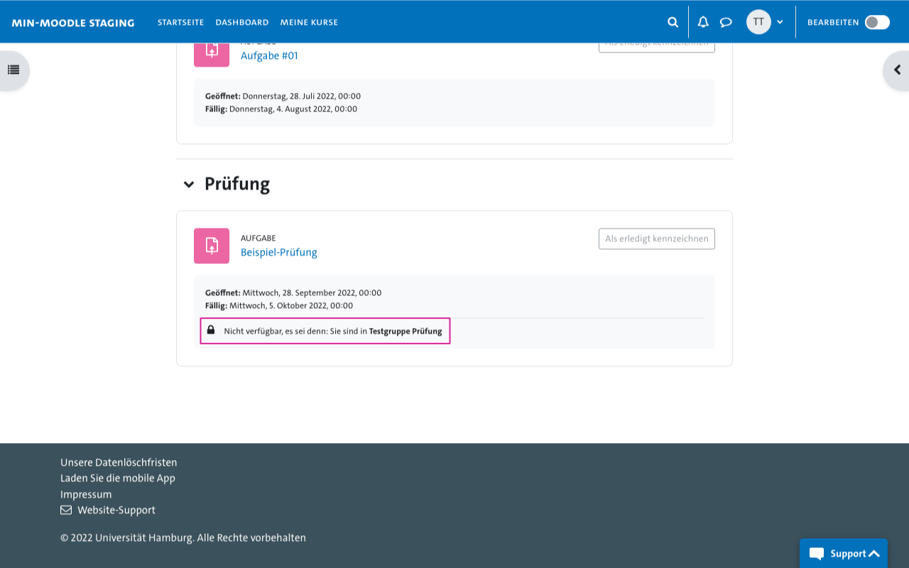 Einschreibung in Gruppe - Kursansicht nach Einschreibung