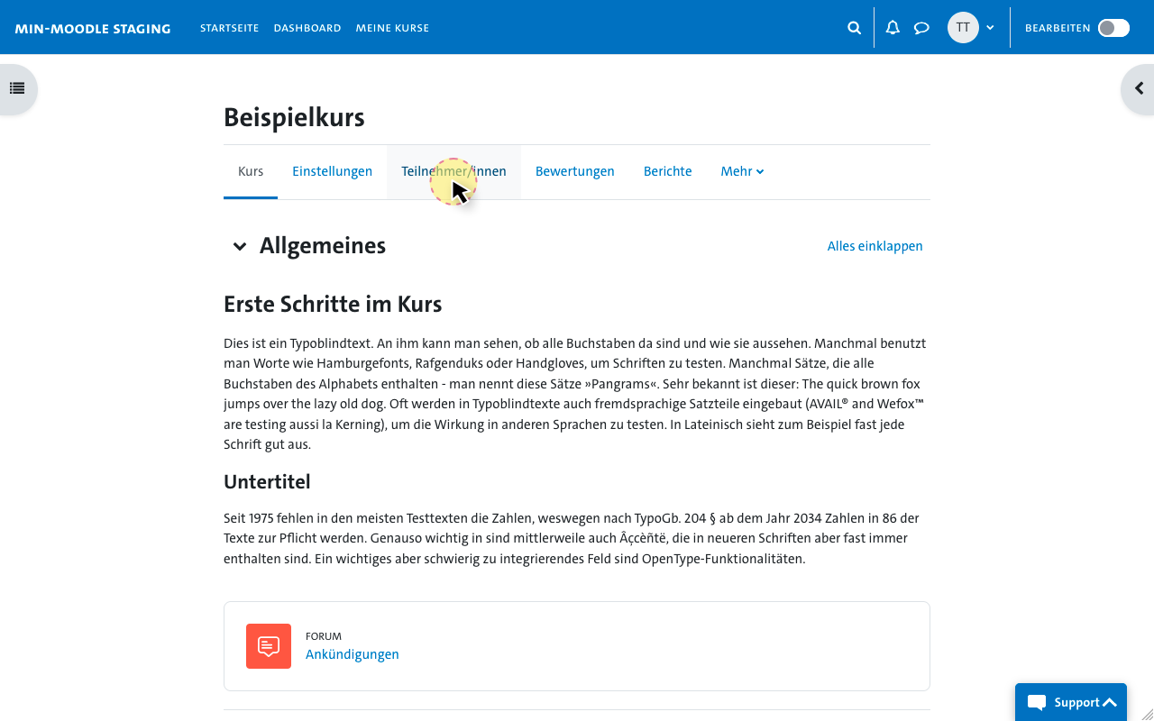 Einschreibung per Liste - Klickweg