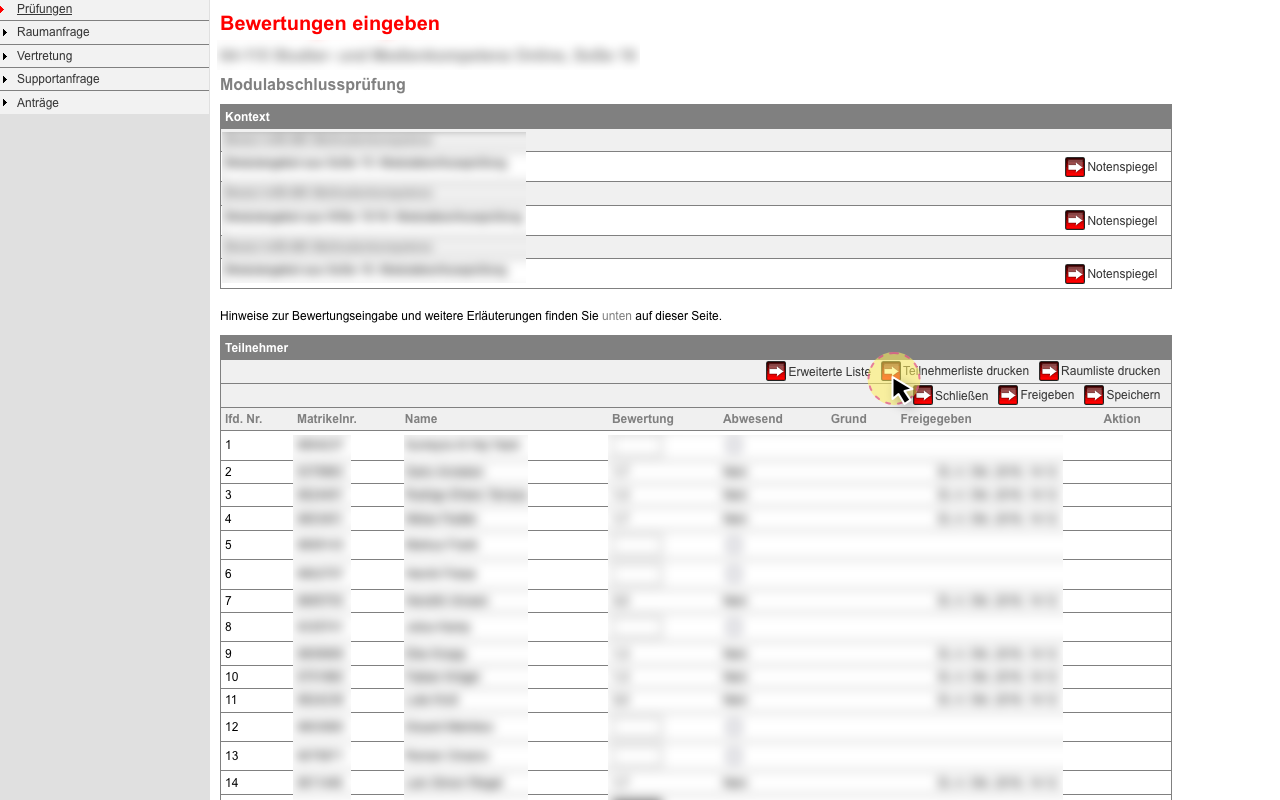 Übersicht Prüfungsteilnehmende in STiNE