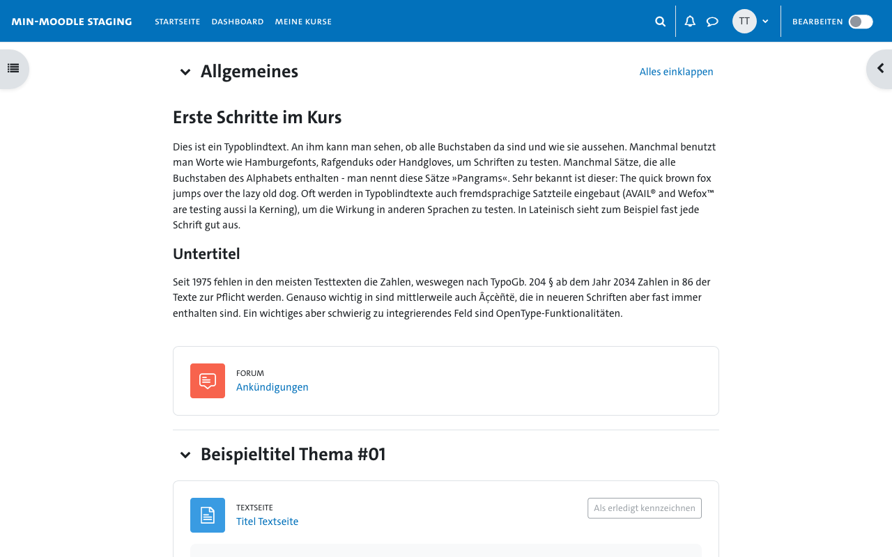 Beispiel-Kurs in MIN Moodle