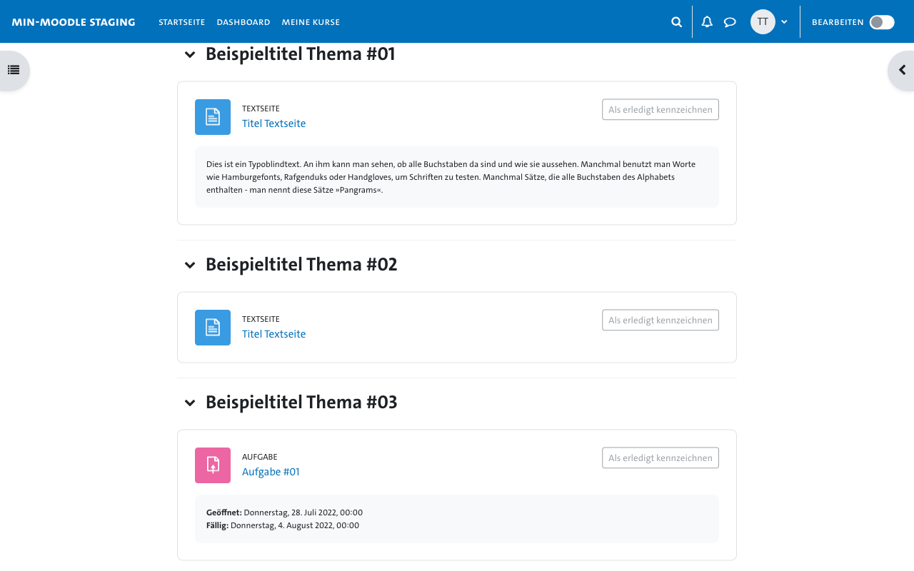 Auswahl möglicher Materialien in MIN-Moodle