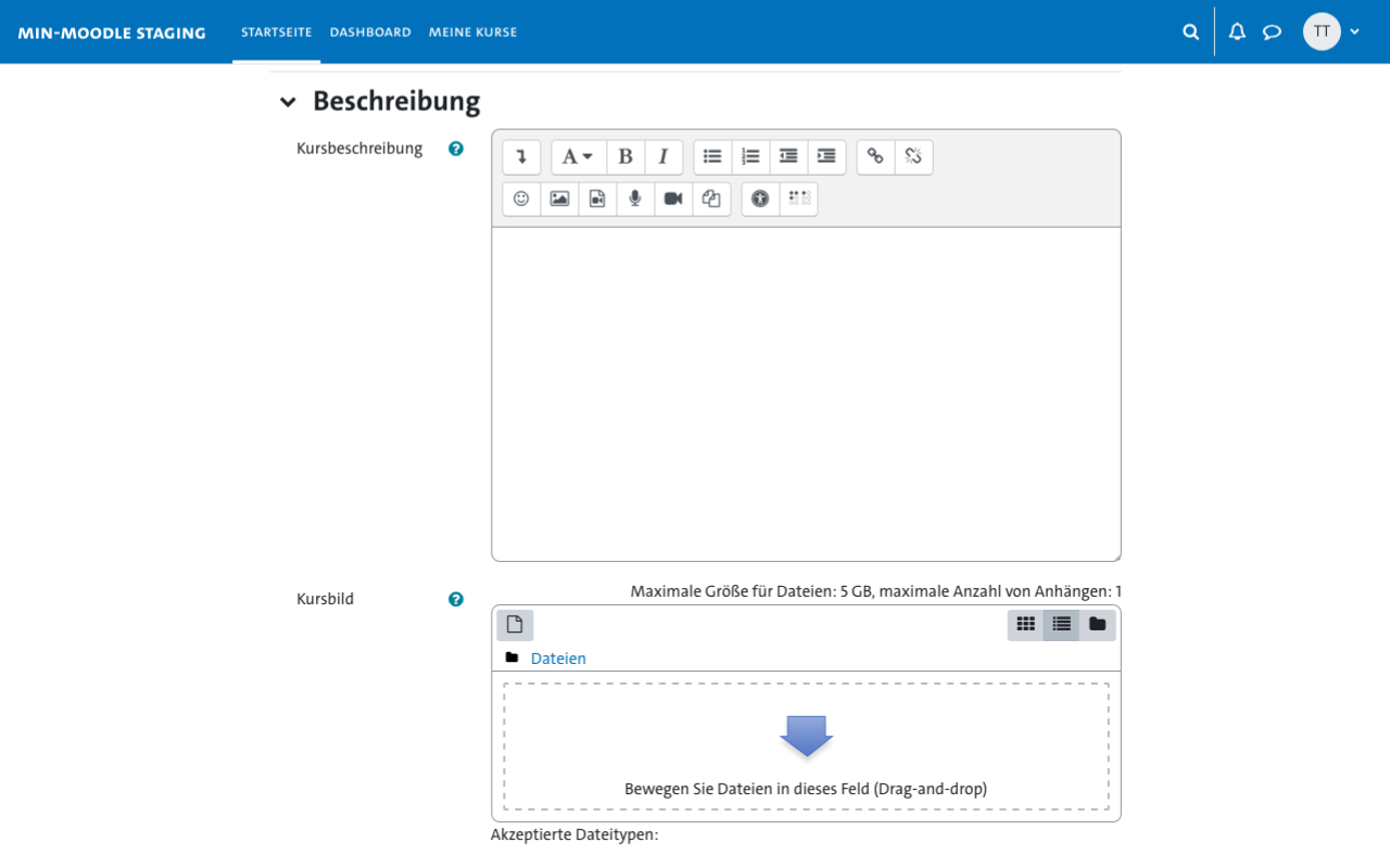 Formular zum Kurs erstellen in MIN-Moodle - Beschreibung