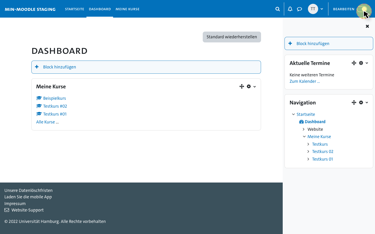 Moodle-Dashboard - Blockeditor
