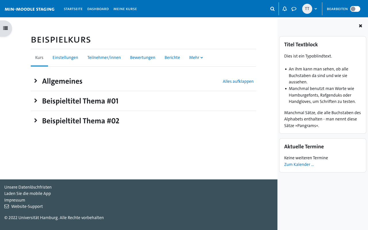 Moodle-Kursseite - Blockeditor