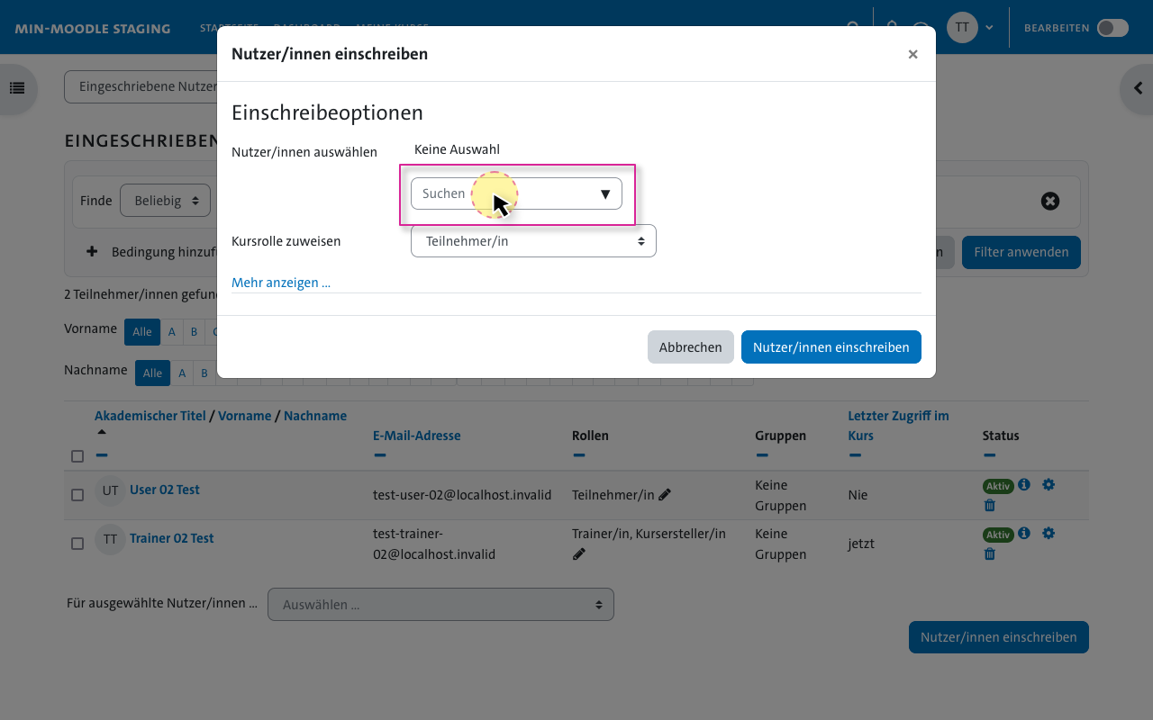 Trainer hinzufuegen - manuelle Einschreibung