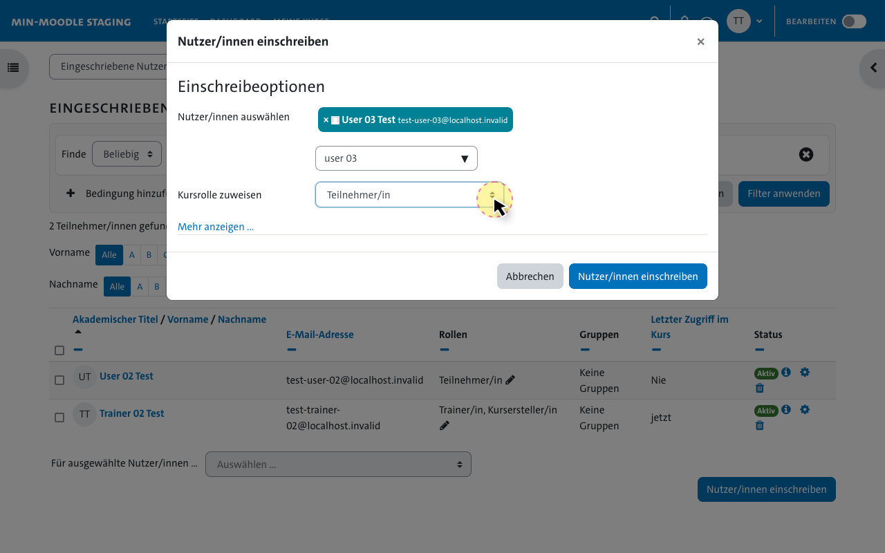 Trainer hinzufuegen - Rollenzuweisung