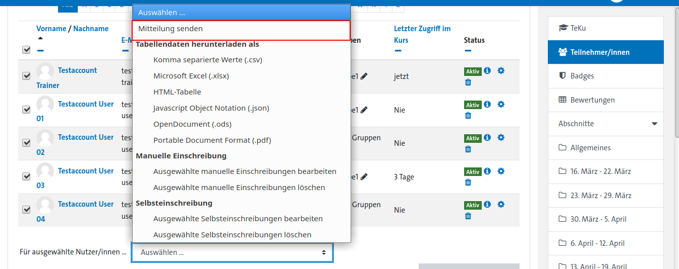 Teilnehmereinstellungen