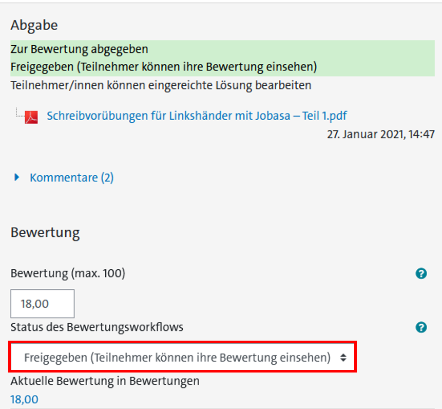 Abb.11: Bewertungsworkflowstatus festlegen