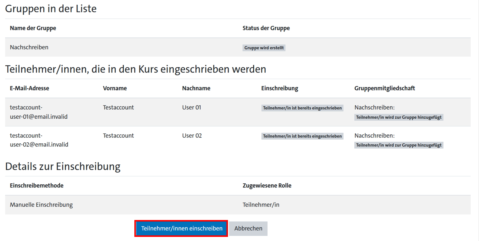 Abb.2: Prüflinge einschreiben