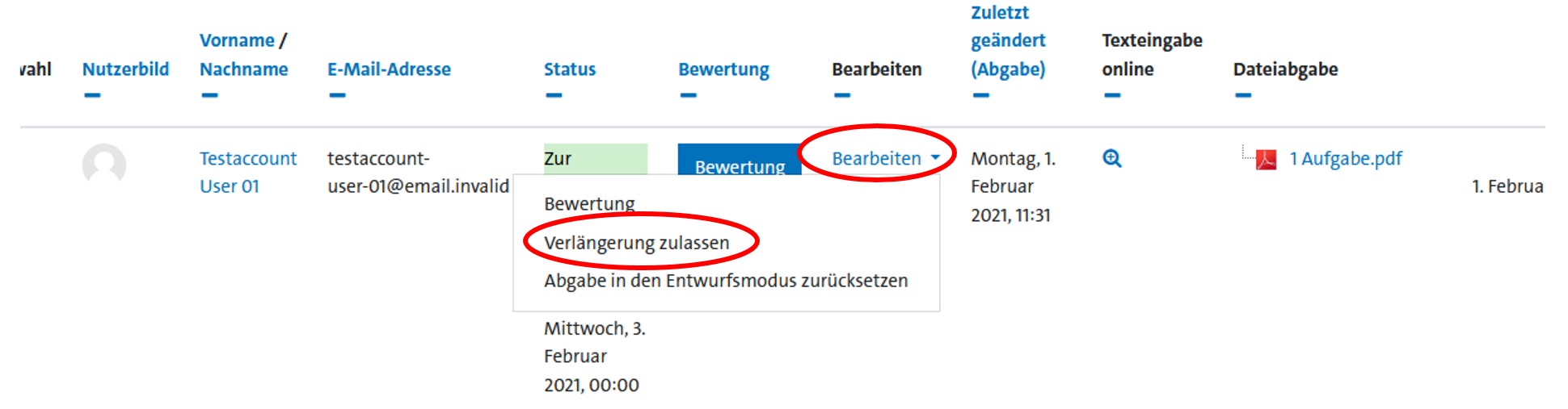 Verlängerung zulassen – Schritt 1