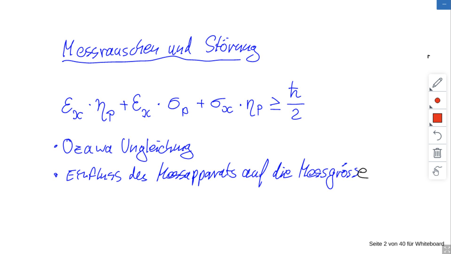 Screenshot des BigBlueButton-Whiteboards, per Hand wurde eine Gleichung aufgezeichnet.