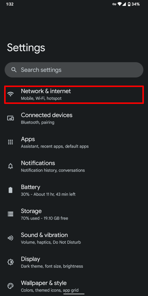 Screenshot: Settings