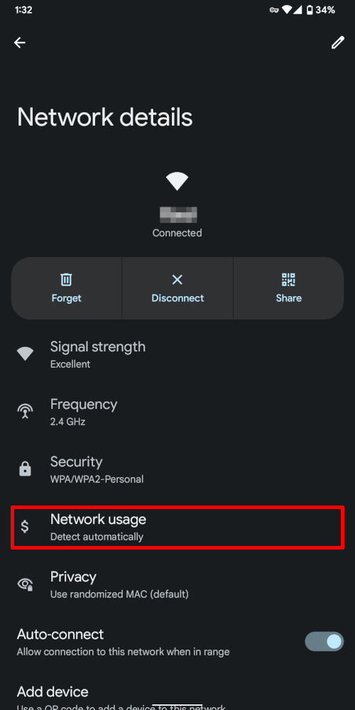 Screenshot: Network details