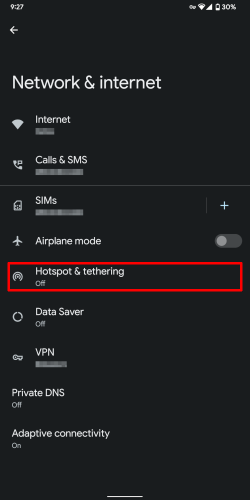 Screenshot: Network & internet