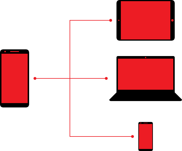 A smartphone shares the Internet connection with a tablet, notebook and smartphone