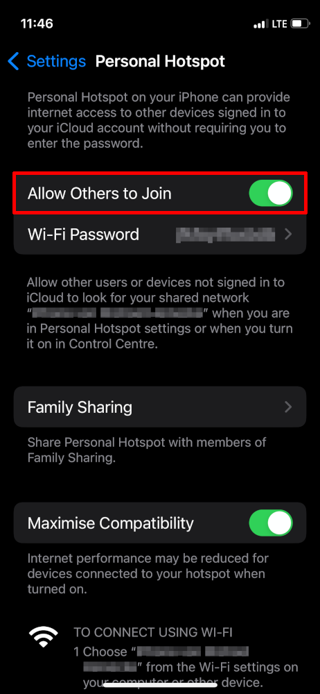 Screenshot: Personal Hotspot