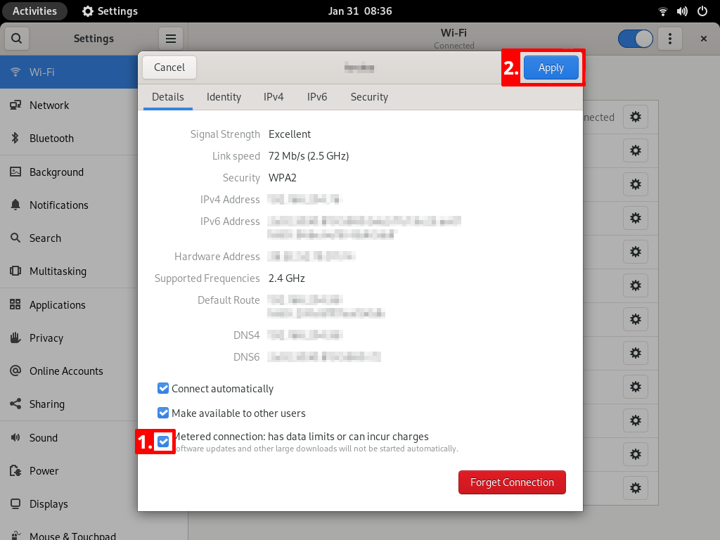 Screenshot: Network details