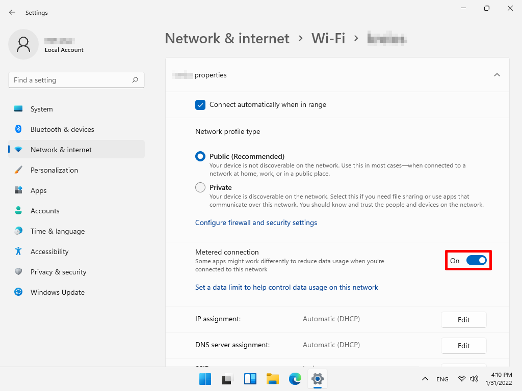 Screenshot: Network details