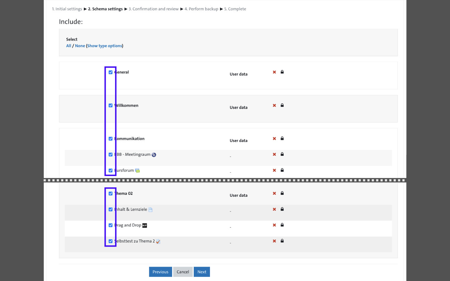 Screenshot: Backup Settings dialog box - 1